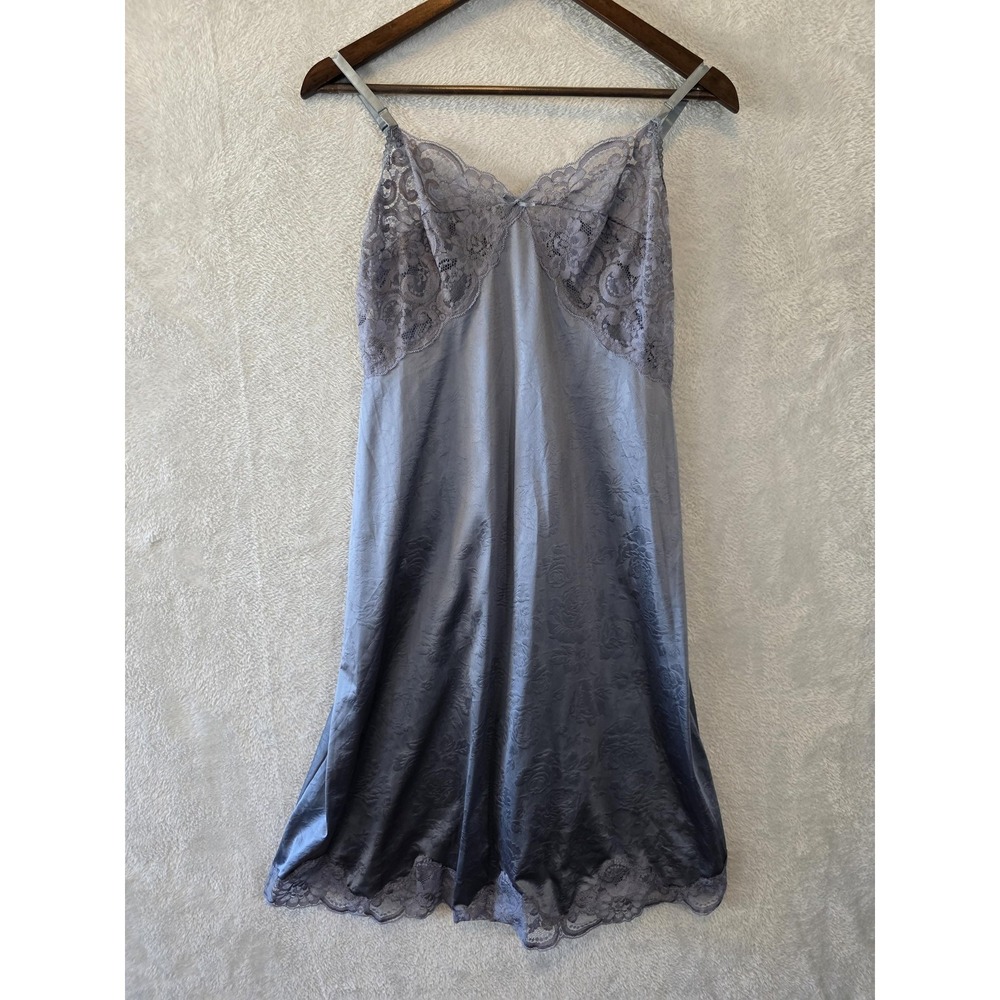 EUC Greenco Maid Slip Womens Size 40 Gray Satin Lace Floral Vintage Lingerie
